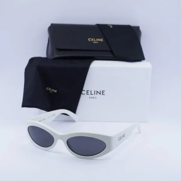 Celine CL40288I 25A MONOCHROMS Sunglasses Ivory Cat Eye Frame, Grey Lenses